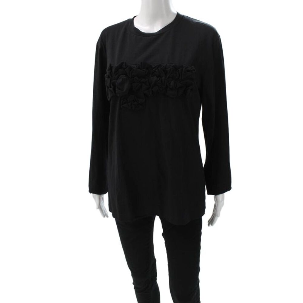 Meimeij Women Jersey Tunic Black Linen Crew Neck Long Sleeve Size 38